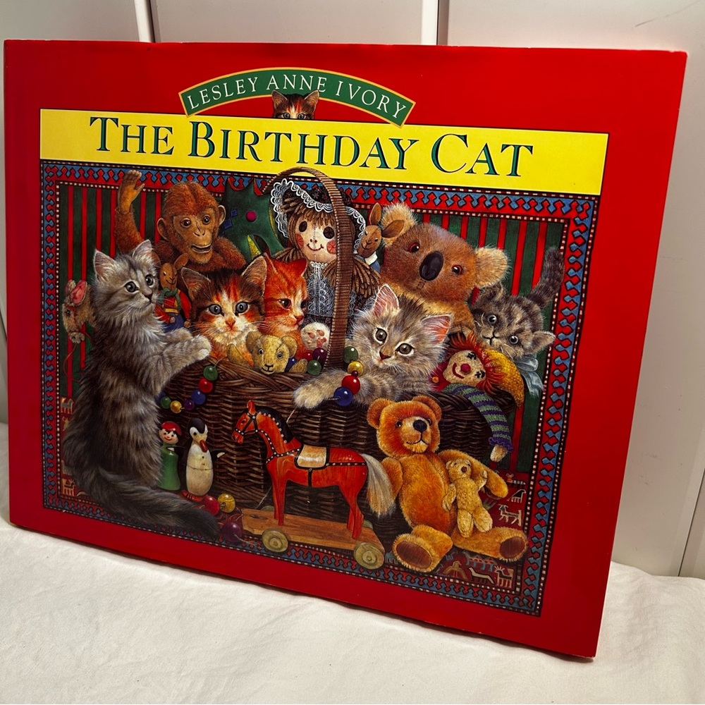 The Birthday Cat Book Lesley Anne Ivory 90s first edition cat art picture book
